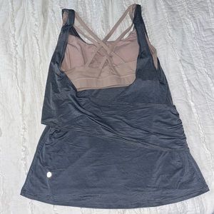 Lululemon grey tank with light pink built in bra.